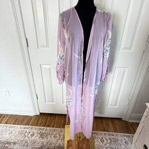 Vision USA Sheer Lavender Moon Floral Duster Kimono Maxi Cover Up